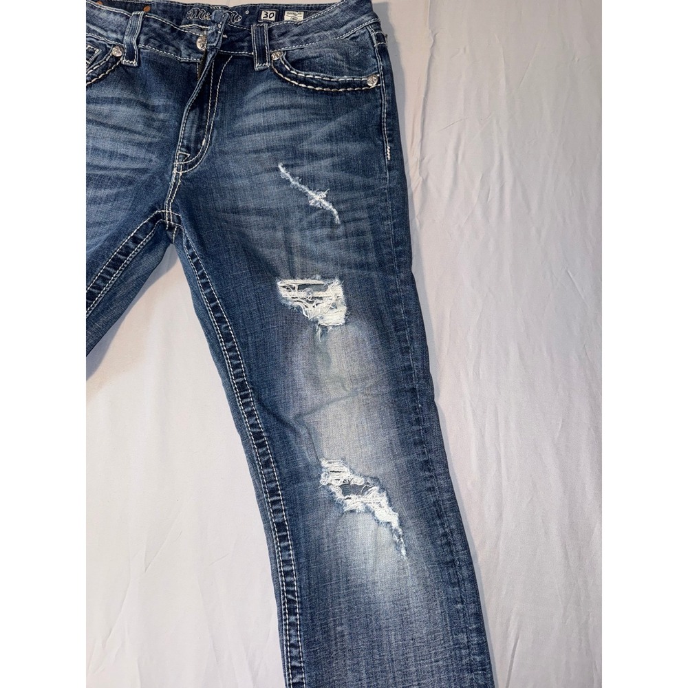Miss Me Boyfriend Capri Jeans Medium Wash Distressed Embellished Size 30 - Picture 4 of 10
